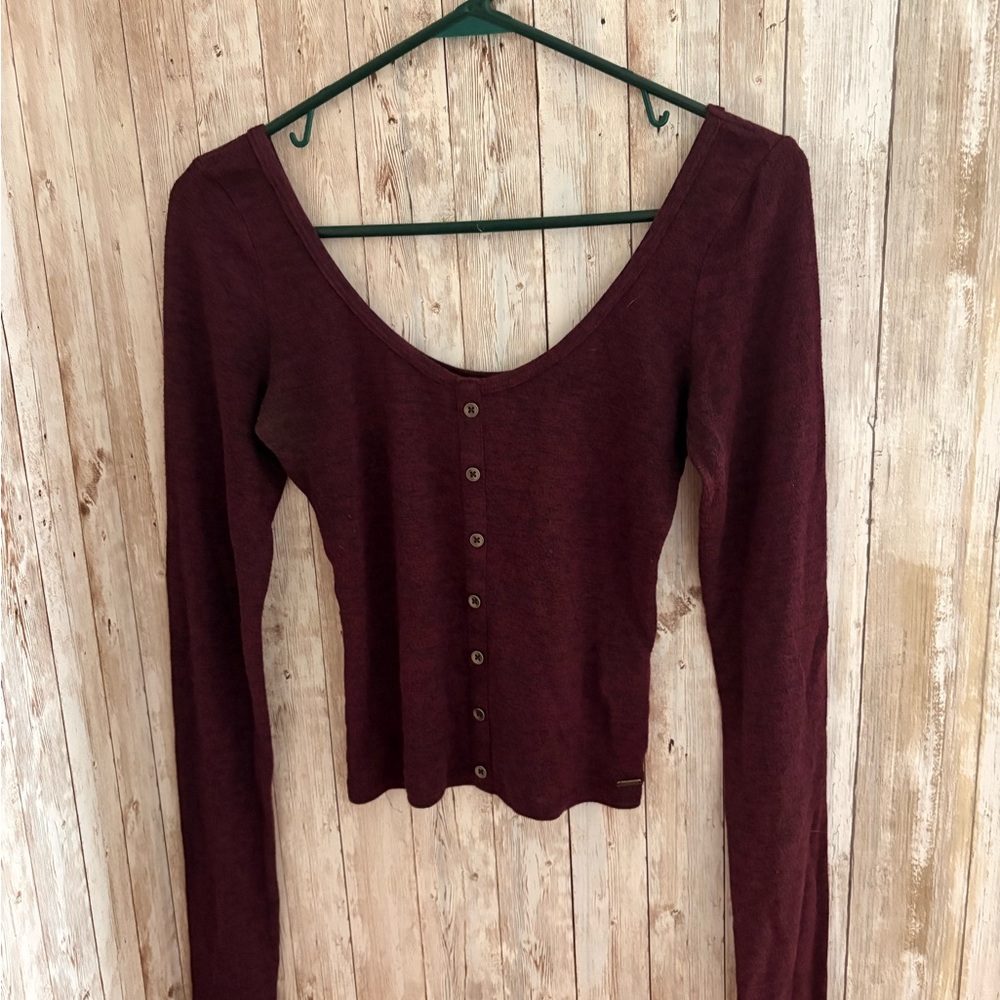 Hollister Burgundy Button Down Long Sleeve Top